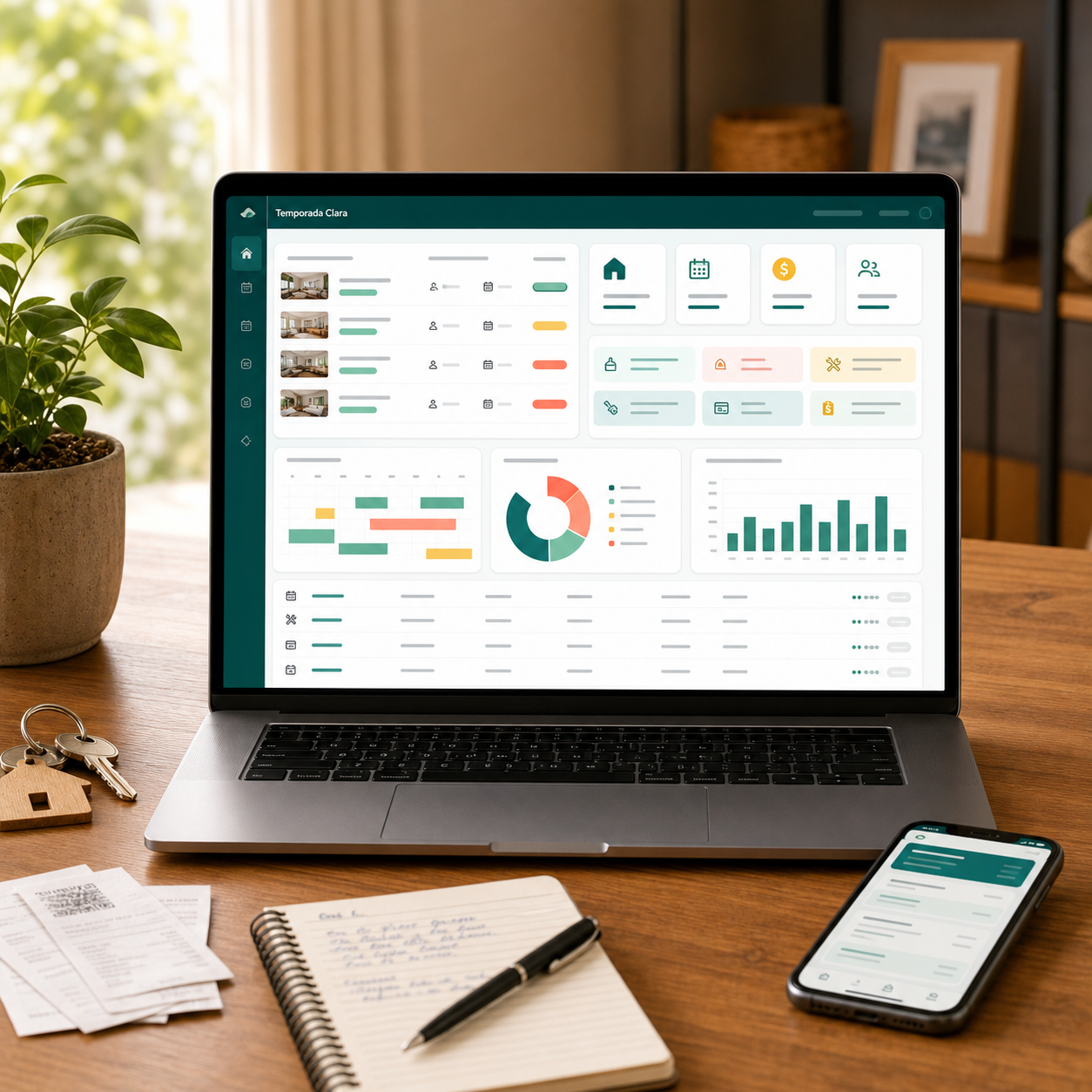 Mockup desktop premium do painel Temporada Clara