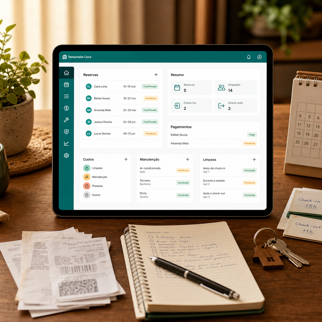 Mockup comercial de reservas e custos
