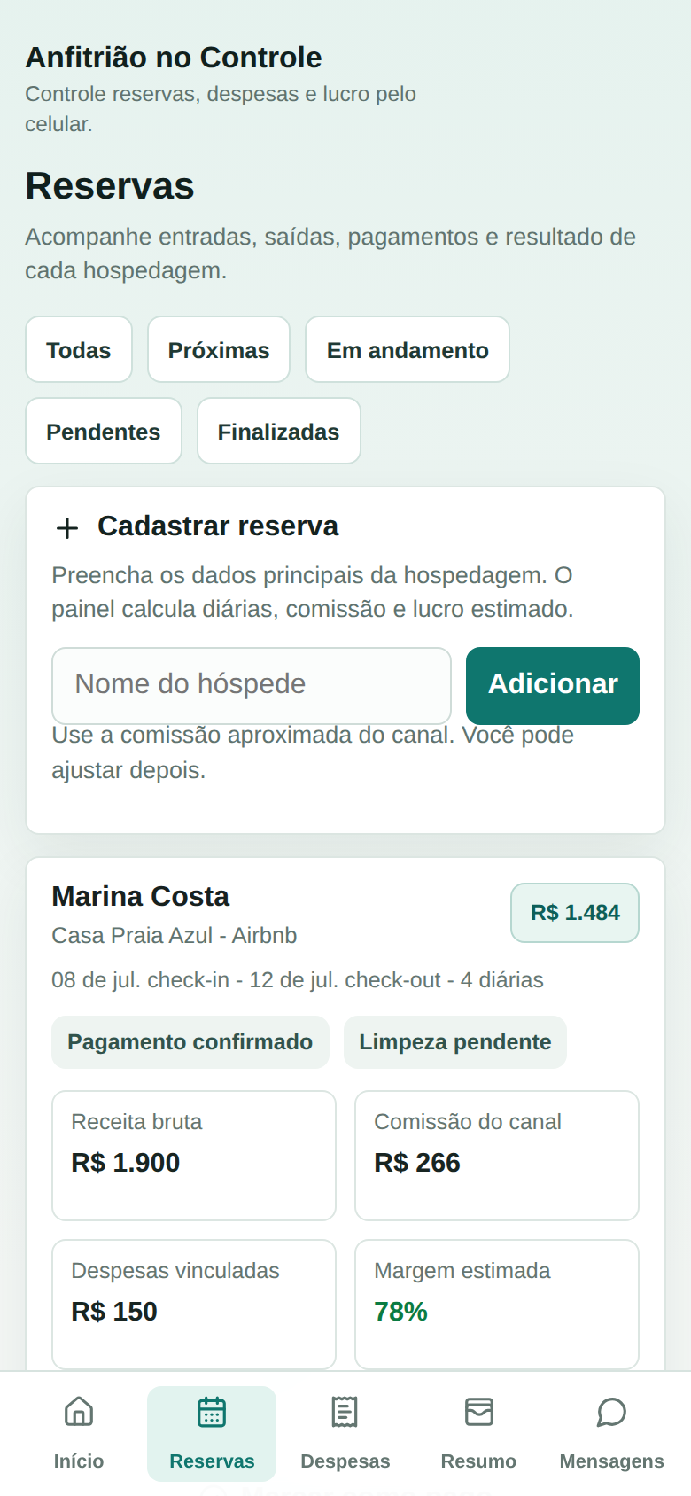 Detalhe de reserva mobile