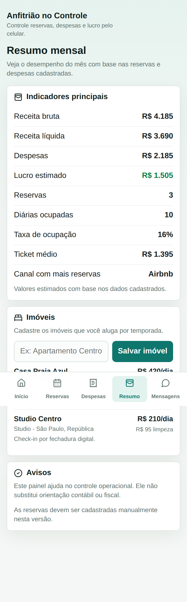Resumo mensal mobile