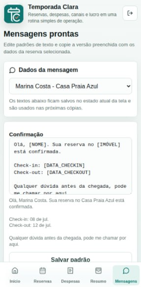 Mensagens prontas no Temporada Clara